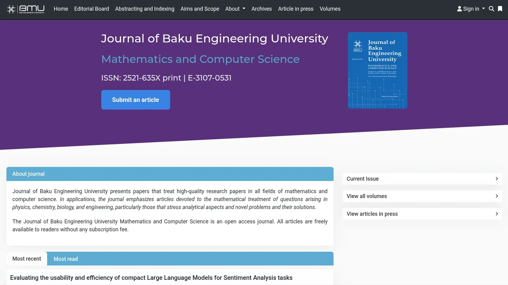 MCS.BEU.EDU.AZ Academic Journal Platform