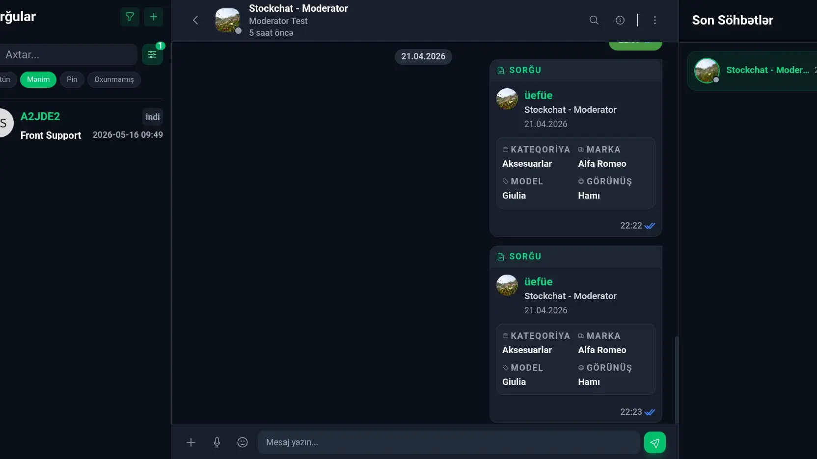 Stokchat.az Inventory Communication Platform